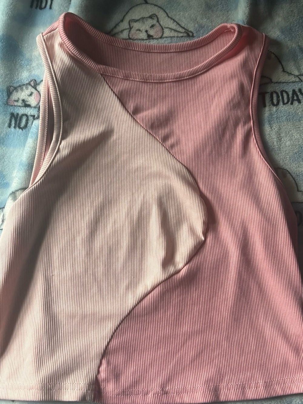 SHEIN Pink and Cream Ribbed Dual-Tone Tank Top
